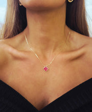 Load image into Gallery viewer, Ruby Red Clover Necklace - Gold Plated Sterling Silver