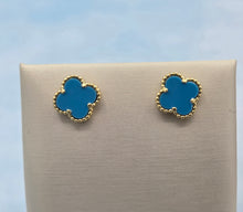 Load image into Gallery viewer, Turquoise Clover Earrings - Gold Plated