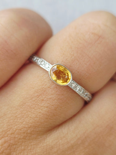 Citrine and Diamond Ring - 14K White Gold