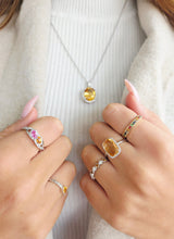 Load image into Gallery viewer, Checkerboard Citrine with Diamond Halo Ring - 14K White Gold