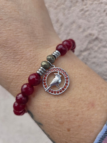 Garnet Cardinal on Maroon Jade Charm Bracelet - TJazelle