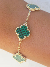 Load image into Gallery viewer, Malachite Clover Bracelet - Gold Plated Sterling Silver