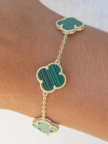 Malachite Clover Bracelet - Gold Plated Sterling Silver