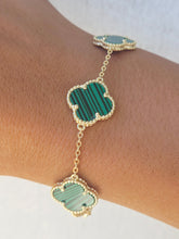 Load image into Gallery viewer, Malachite Clover Bracelet - Gold Plated Sterling Silver