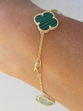 Load image into Gallery viewer, Malachite Clover Bracelet - Gold Plated Sterling Silver