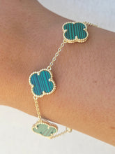 Load image into Gallery viewer, Malachite Clover Bracelet - Gold Plated Sterling Silver