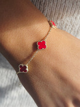 Load image into Gallery viewer, Mini Red Clover Station Bracelet - Gold Plated Sterling Silver