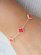 Load image into Gallery viewer, Mini Red Clover Station Bracelet - Gold Plated Sterling Silver