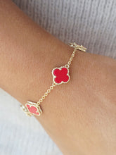 Load image into Gallery viewer, Mini Red Clover Station Bracelet - Gold Plated Sterling Silver
