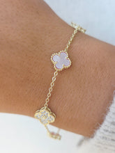 Load image into Gallery viewer, Pink Mother of Pearl &amp; Pave CZ Clover Bracelet - Gold Plated