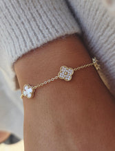 Load image into Gallery viewer, Pink Mother of Pearl &amp; Pave CZ Clover Bracelet - Gold Plated