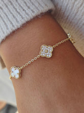 Load image into Gallery viewer, Pink Mother of Pearl &amp; Pave CZ Clover Bracelet - Gold Plated