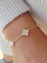 Load image into Gallery viewer, Pink Mother of Pearl &amp; Pave CZ Clover Bracelet - Gold Plated