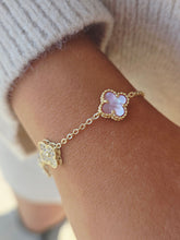Load image into Gallery viewer, Pink Mother of Pearl &amp; Pave CZ Clover Bracelet - Gold Plated