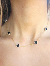 Load image into Gallery viewer, Mini Black Onyx Station Clover Necklace - Gold Plated Sterling Silver