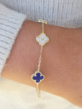 Load image into Gallery viewer, Lapis &amp; Pave CZ Clover Bracelet - Gold Plated