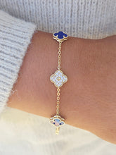 Load image into Gallery viewer, Lapis &amp; Pave CZ Clover Bracelet - Gold Plated