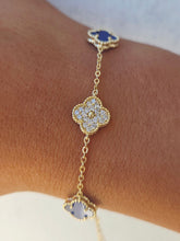 Load image into Gallery viewer, Lapis &amp; Pave CZ Clover Bracelet - Gold Plated