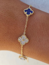 Load image into Gallery viewer, Lapis &amp; Pave CZ Clover Bracelet - Gold Plated