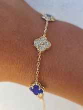 Load image into Gallery viewer, Lapis &amp; Pave CZ Clover Bracelet - Gold Plated