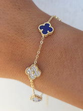 Load image into Gallery viewer, Lapis &amp; Pave CZ Clover Bracelet - Gold Plated