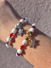 Load image into Gallery viewer, White Shimmer Snowflake w/ Ruby AB Accents Bracelet -Stash x Marie's Exclusive