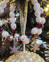 Load image into Gallery viewer, White Shimmer Snowflake w/ Ruby AB Accents Bracelet -Stash x Marie's Exclusive