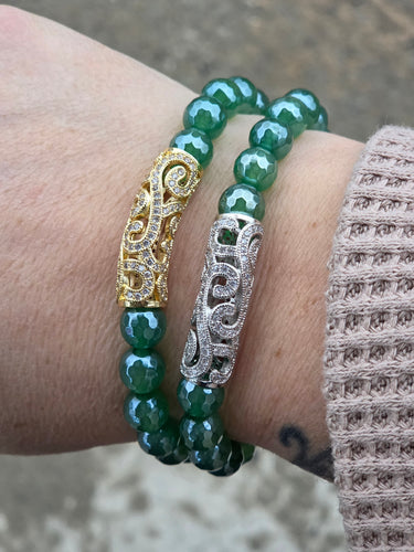 Green Sparkle Vintage-Style Filigree Beaded Bracelet - Stash