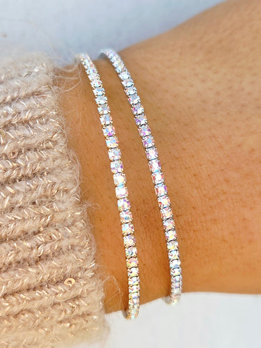 Crystal AB Iridescent Skinny Rhinestone Flexible & Stackable Bangle Bracelet