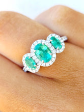 Load image into Gallery viewer, Three Stone Emerald and Diamond Ring - Platinum