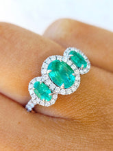 Load image into Gallery viewer, Three Stone Emerald and Diamond Ring - Platinum