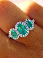 Load image into Gallery viewer, Three Stone Emerald and Diamond Ring - Platinum