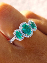 Load image into Gallery viewer, Three Stone Emerald and Diamond Ring - Platinum