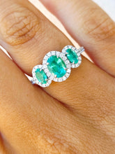 Load image into Gallery viewer, Three Stone Emerald and Diamond Ring - Platinum