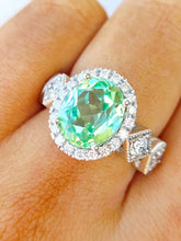 Load image into Gallery viewer, Oval Mint Green Sapphire &amp; Diamond Ring - 14K White Gold - Marie's Custom Design