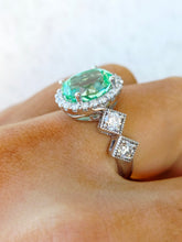 Load image into Gallery viewer, Oval Mint Green Sapphire &amp; Diamond Ring - 14K White Gold - Marie's Custom Design