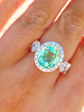 Load image into Gallery viewer, Oval Mint Green Sapphire &amp; Diamond Ring - 14K White Gold - Marie's Custom Design