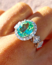 Load image into Gallery viewer, Oval Mint Green Sapphire &amp; Diamond Ring - 14K White Gold - Marie's Custom Design