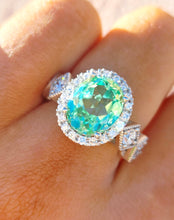 Load image into Gallery viewer, Oval Mint Green Sapphire &amp; Diamond Ring - 14K White Gold - Marie's Custom Design