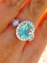 Load image into Gallery viewer, Oval Mint Green Sapphire &amp; Diamond Ring - 14K White Gold - Marie's Custom Design