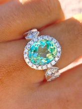 Load image into Gallery viewer, Oval Mint Green Sapphire &amp; Diamond Ring - 14K White Gold - Marie's Custom Design