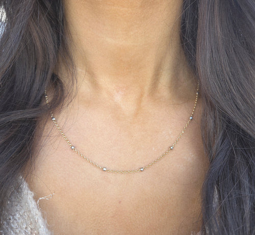 Two-Tone Station Beaded Necklace - 14K Gold