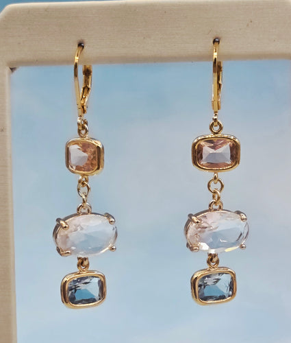 Peach & Aqua Leverback Three Stone Earrings *Limited Edition*