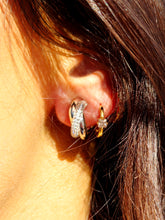 Load image into Gallery viewer, Criss Cross Omega Hoop Earrings - Sterling Silver