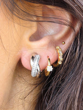Load image into Gallery viewer, Criss Cross Omega Hoop Earrings - Sterling Silver