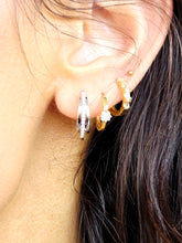 Load image into Gallery viewer, Rhodium Twisted Huggie Hoop Earrings