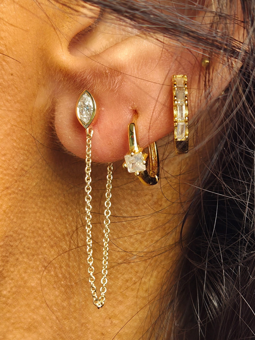 Marquise Chain Earrings With Diamonds - 14K Gold