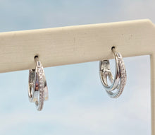 Load image into Gallery viewer, Rhodium Twisted Huggie Hoop Earrings
