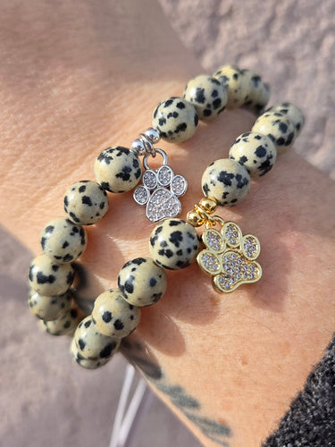 Paw Print Charm on Jasper Beaded Bracelet - Elena Michele