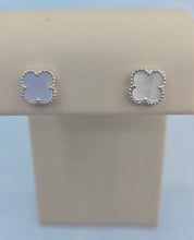 Load image into Gallery viewer, Mini White Mother of Pearl Clover Earrings - Sterling Silver